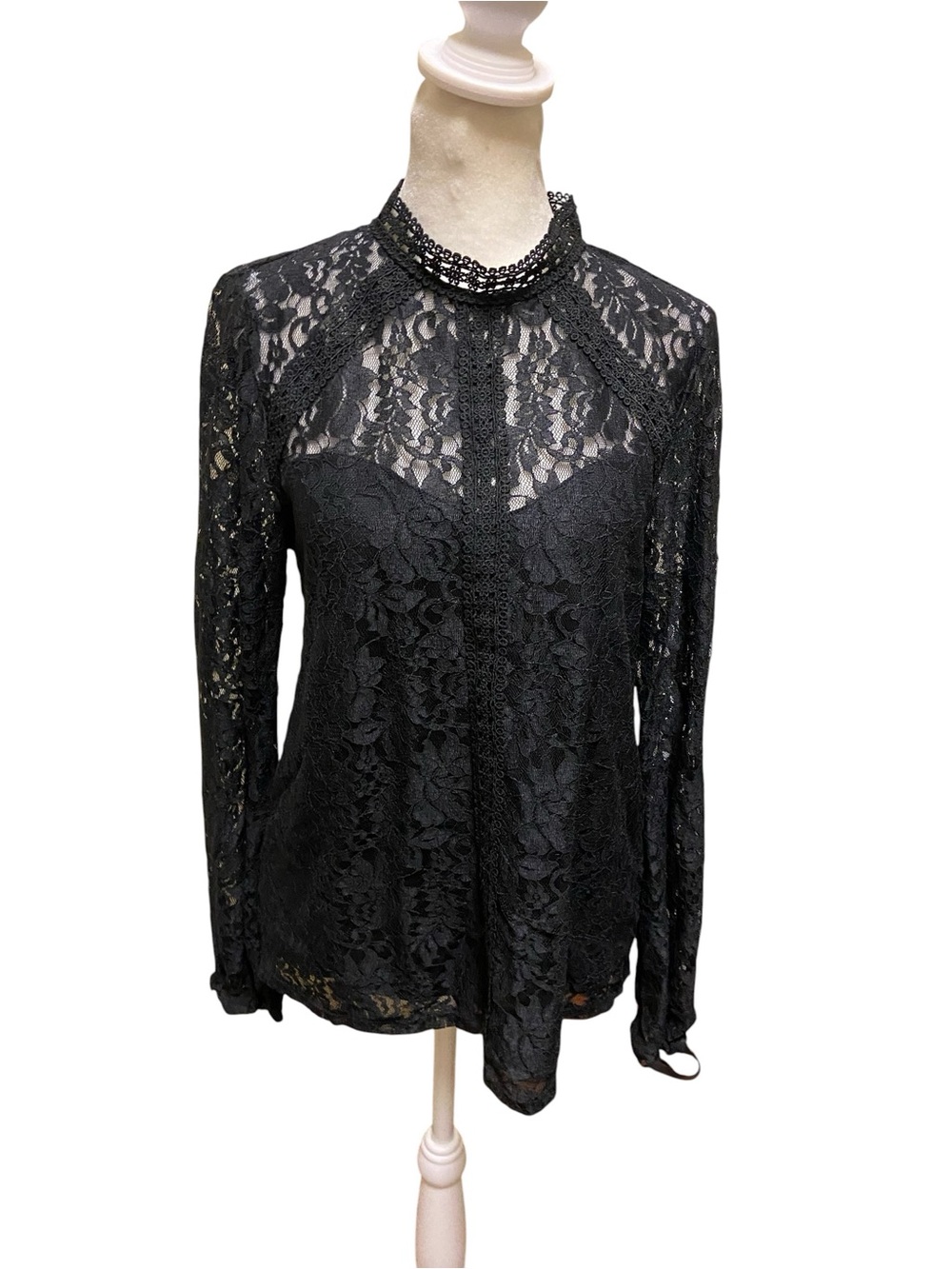 Cable & Gauge Women’s Black Lace Mock Neck Long Sleeve Blouse Size M Whimsigoth
